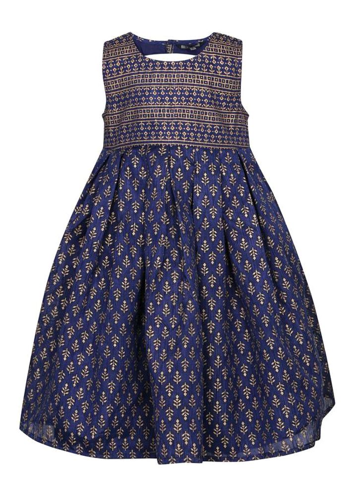 Girls Round Neck printed flared dress