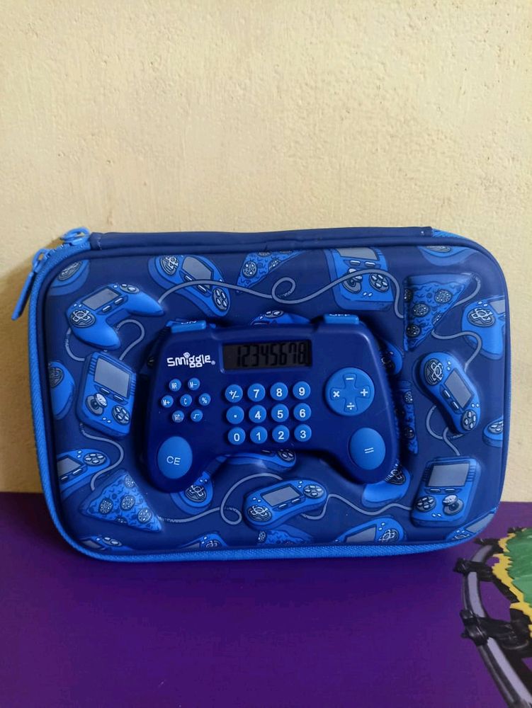 Smiggle Navy Gaming Hardtop Calculator Pencil Case