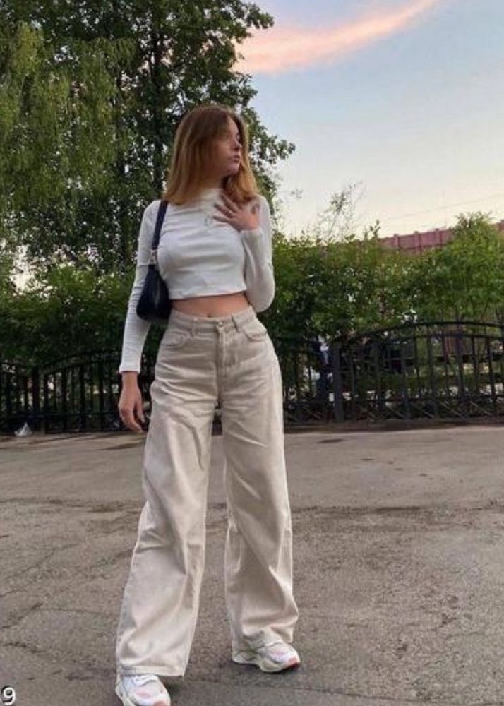 H&M Wide Leg Beige Jeans