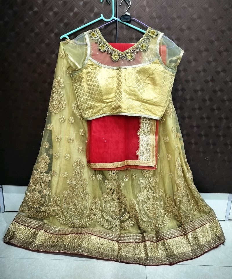 Golden Lehenga with Red Dupatta- Like New