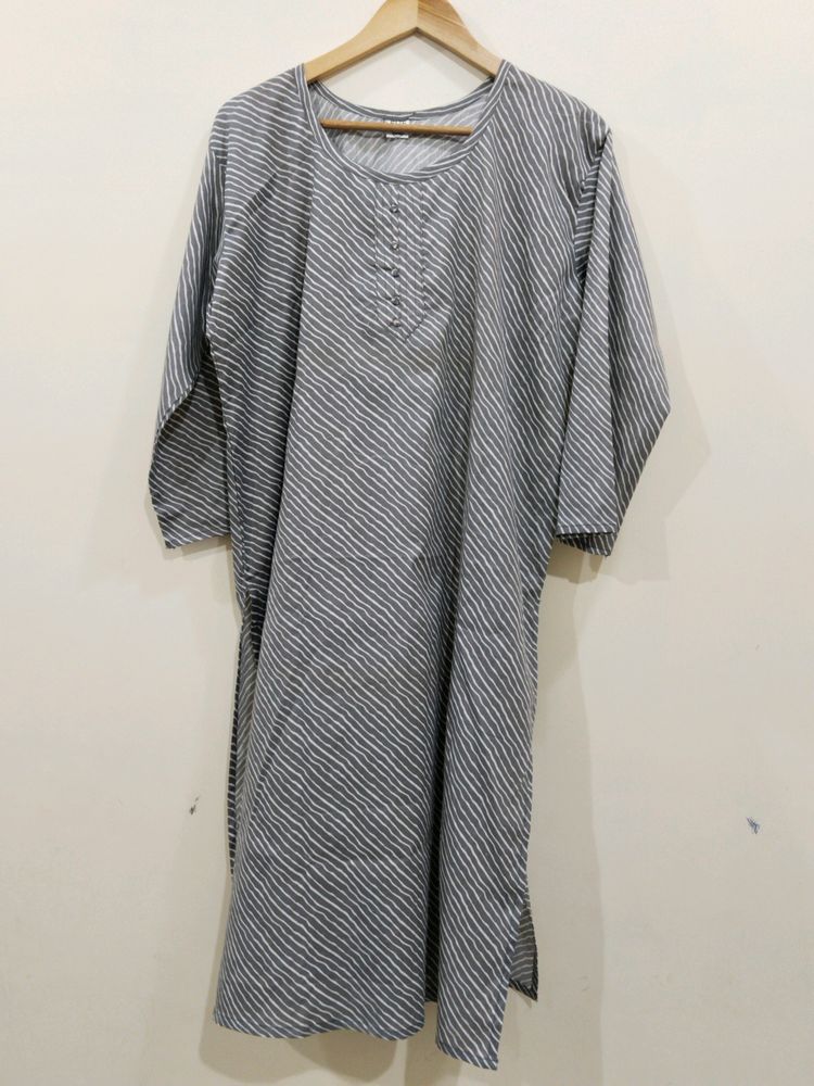 Women Plus Size Grey White Striped Kurta