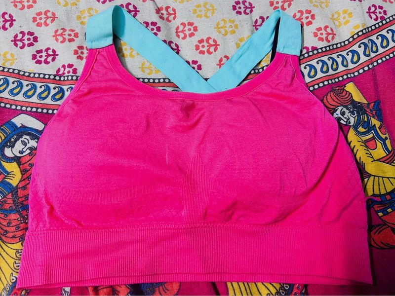 Stylish Pink Color Sports Bra (lighty Padded)