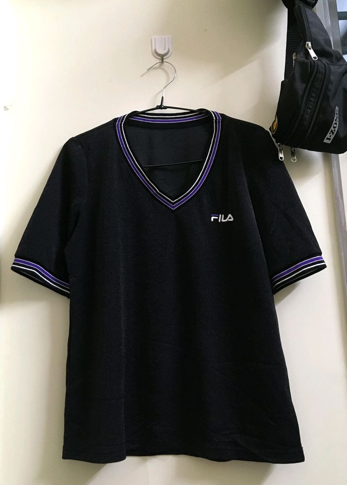 Black Shimmery Fila T-Shirt