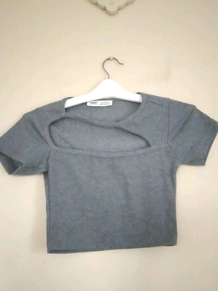 Grey Colour Casual Crop Top