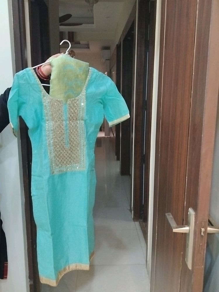 Blue Full Patiala Kurta With Dupatta