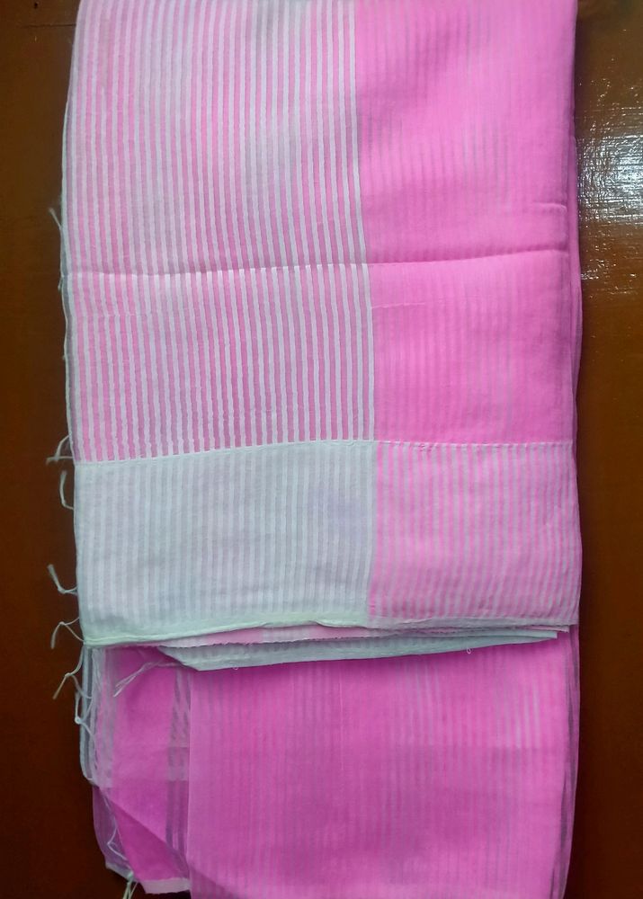 White And Pink Silk Saree