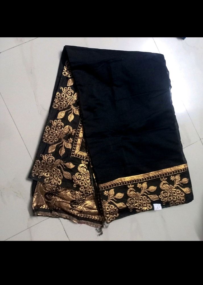 Party Wear Black Peacock Design Saree