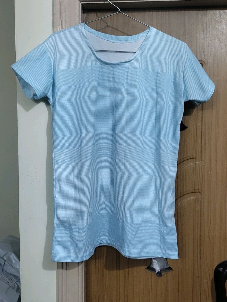 Ice Blue Strip T Shirt For Sale