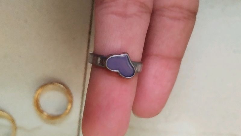 2 Korean Ring Combo Of Purple Heart Design And Sky-blue Diamond