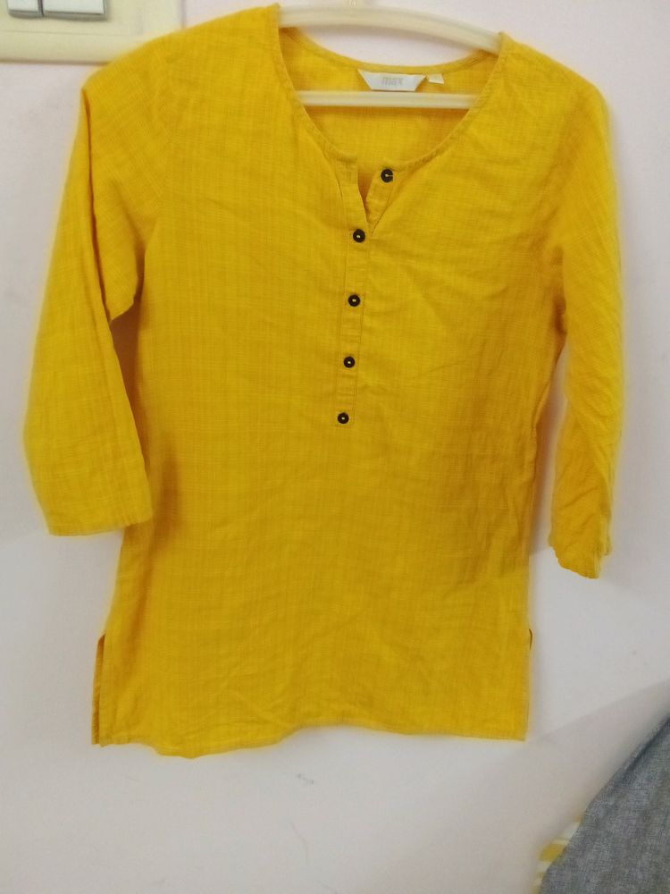 Max Yellow Tunic Short Kurta With 3/4 Sleeve