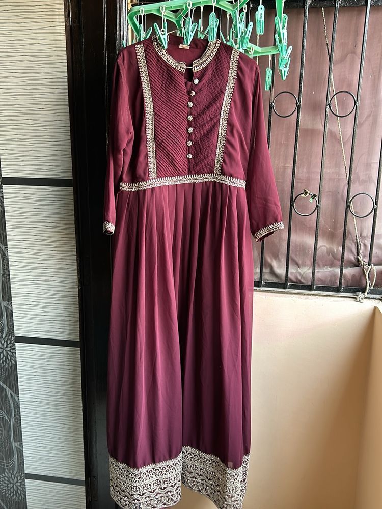 Wine Colored Floor Length Partywear Gown