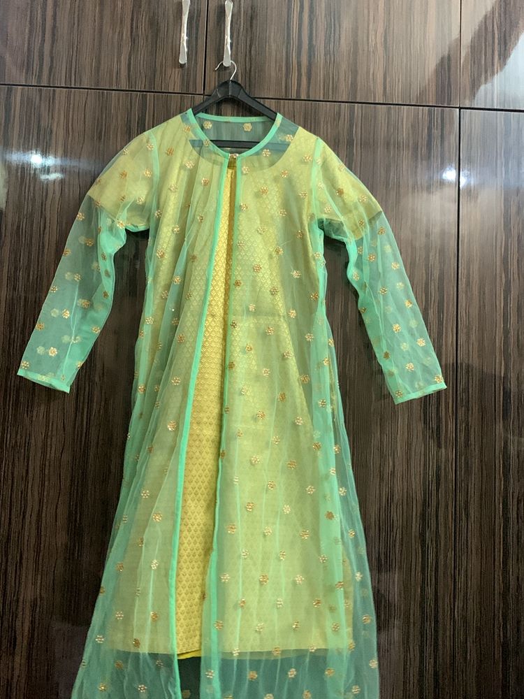 Banarasi Suit With Net Long Koti