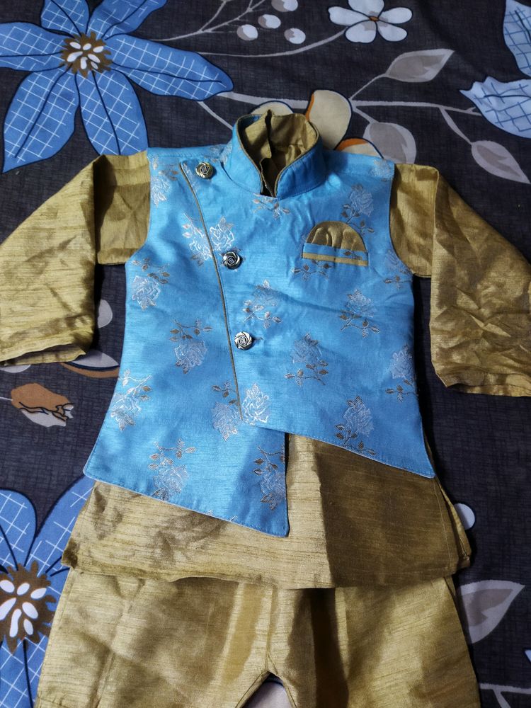 Boys Party Wear Kurta With Nehru Jacket