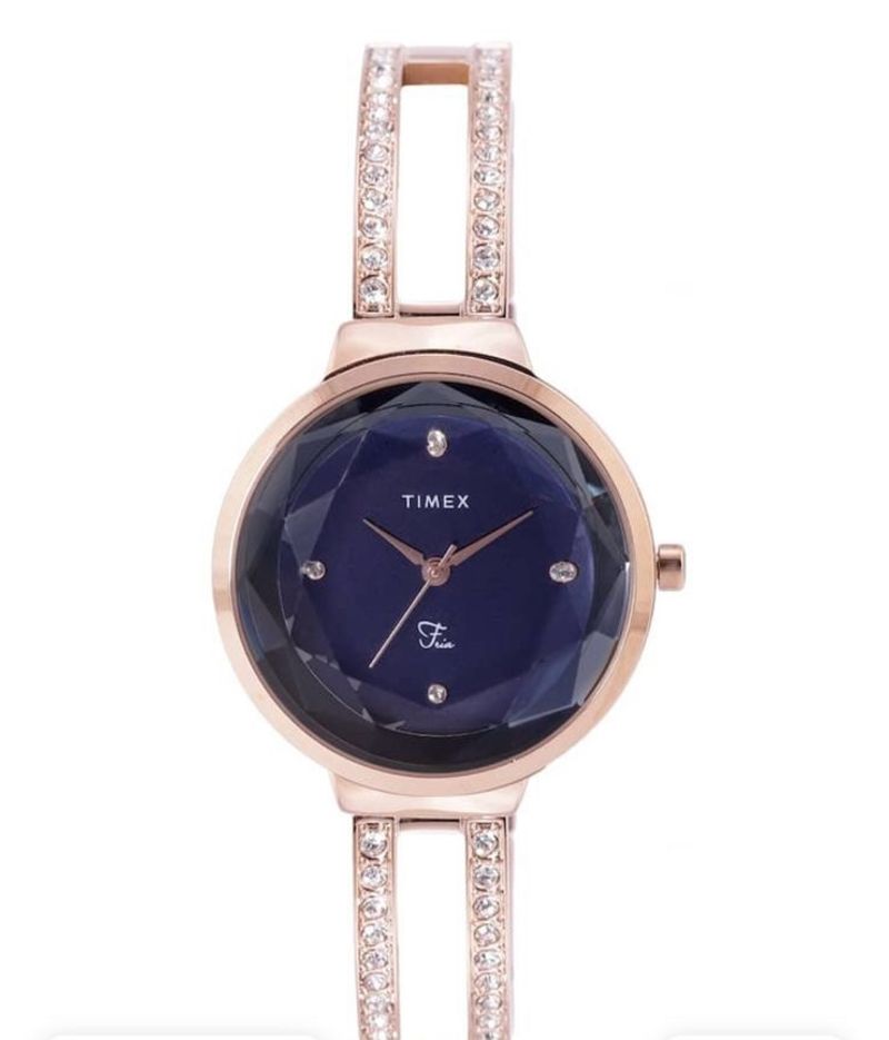 Women Blue Dial & Rose Gold Tonned Analogue Watch