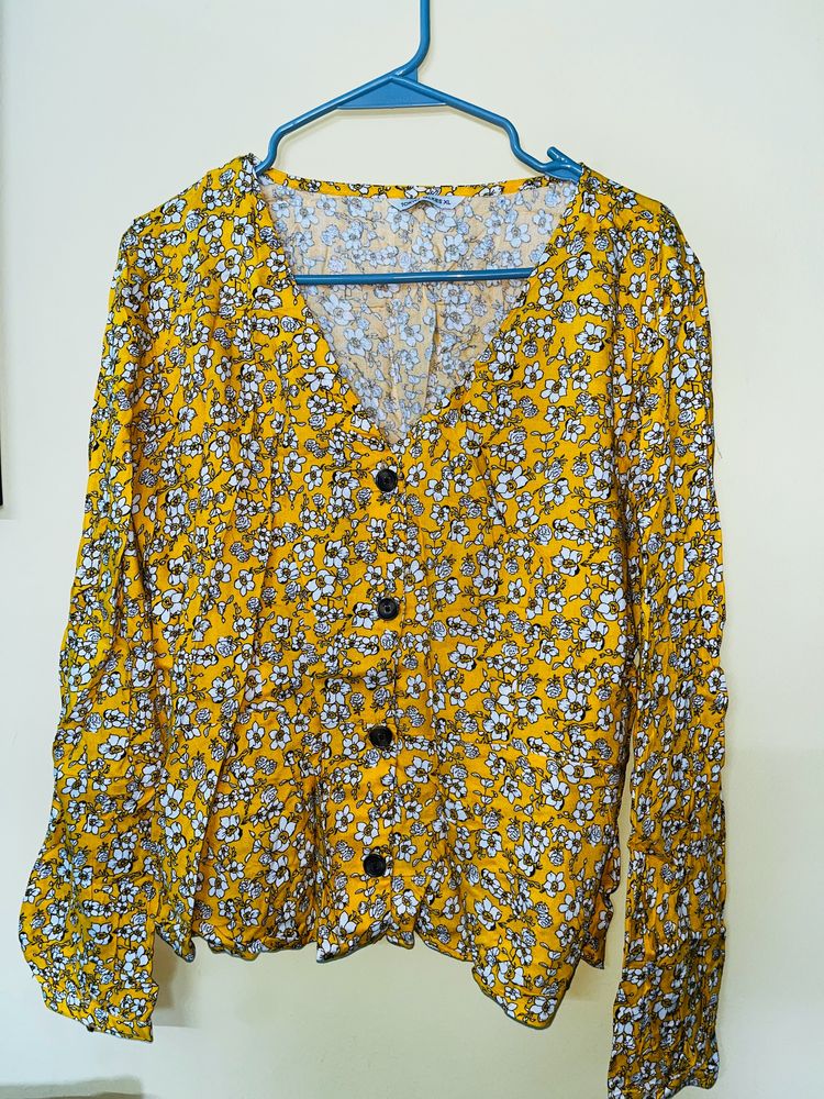 Yellow Floral Printed Peplum Top