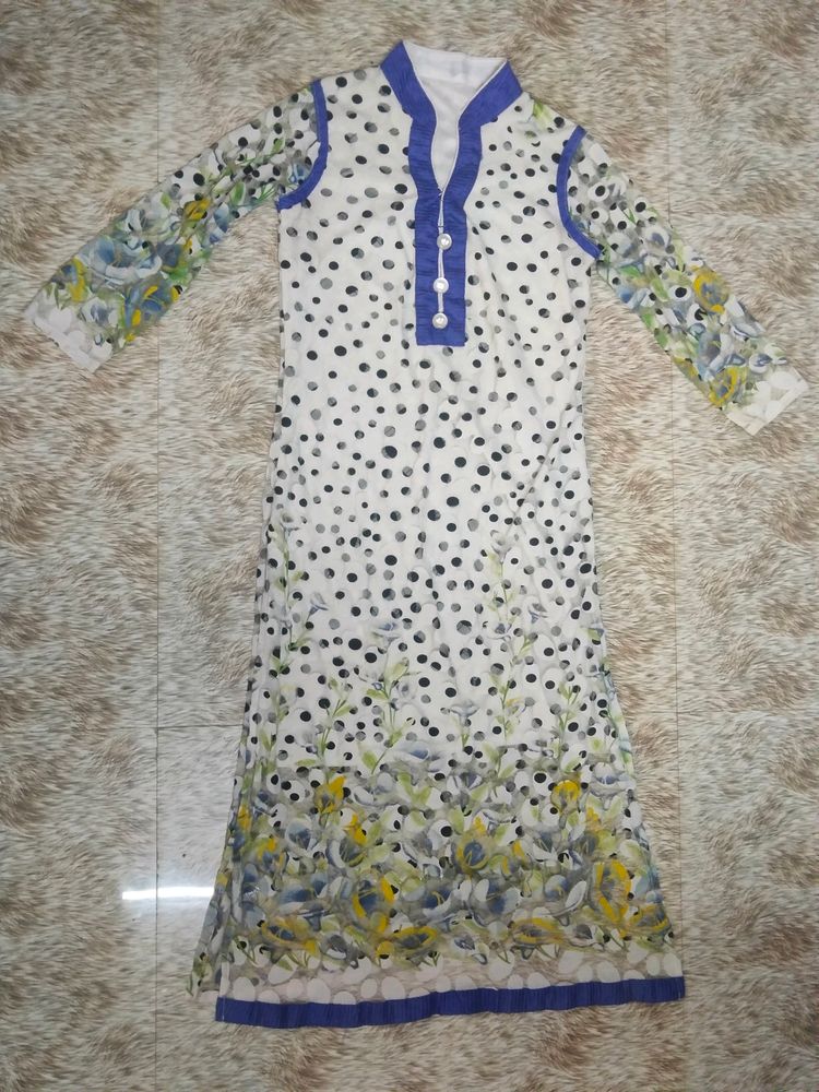 Collar Neck Blue And White Kurti