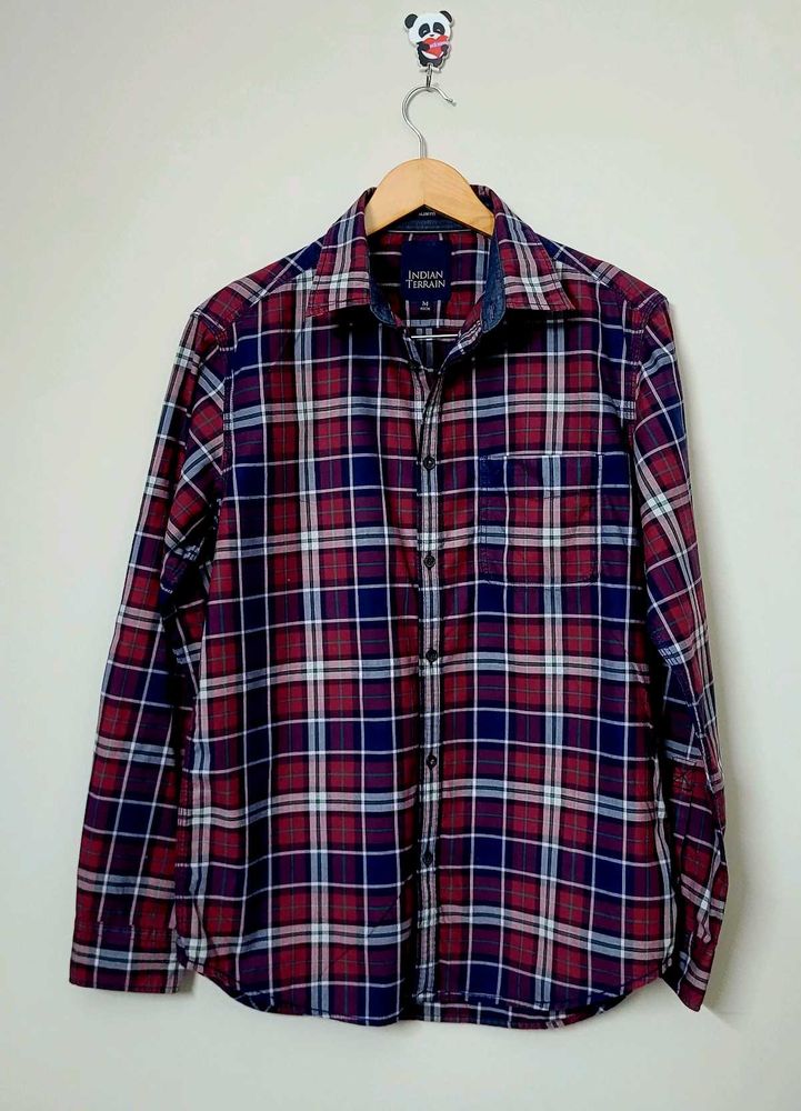 Indian Terrain Flannel Shirt Men's Blue Red White