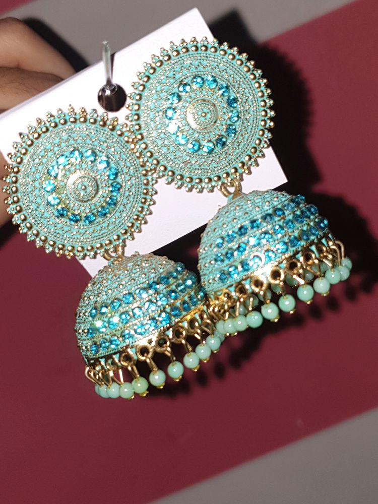 Beautiful Blue Kandan Jhumka With Turquoise Stones