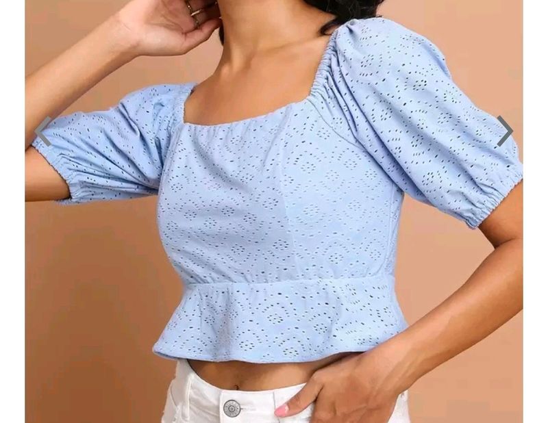 Blue Puff Sleeves Crop Top🌊