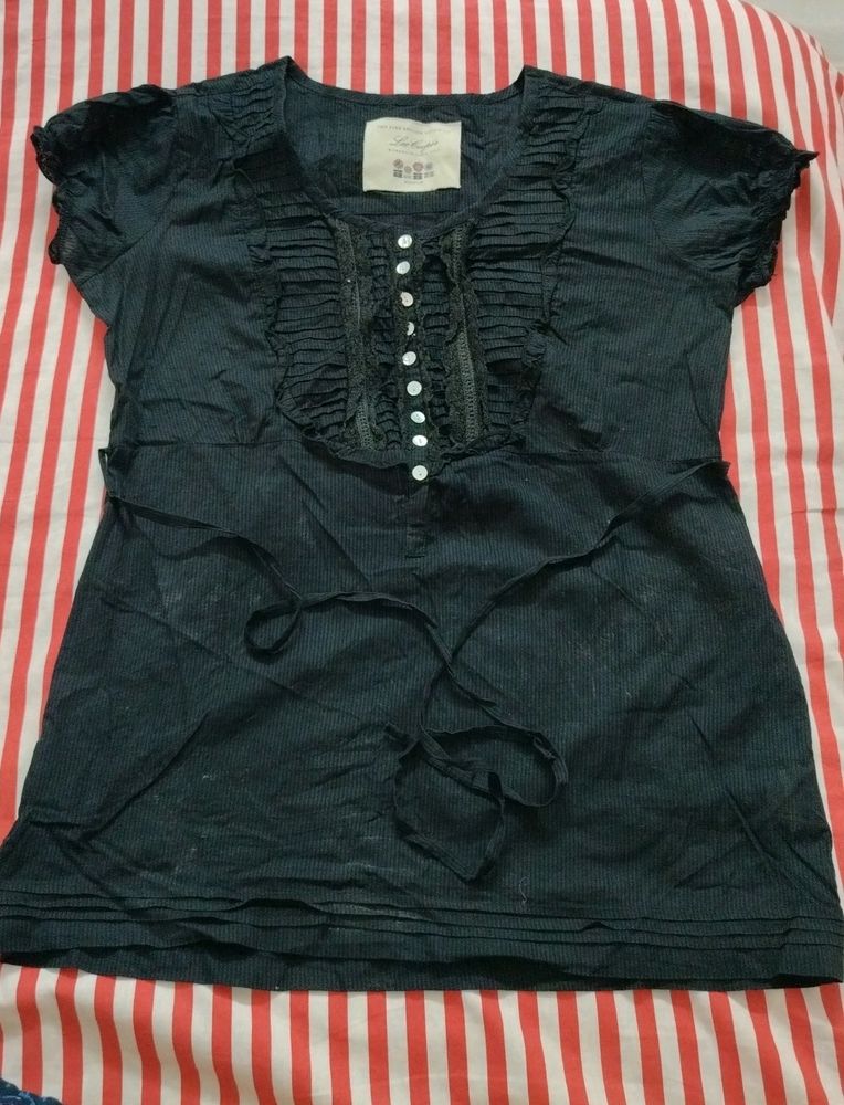 Full Black Designer Party Top With Lace Work