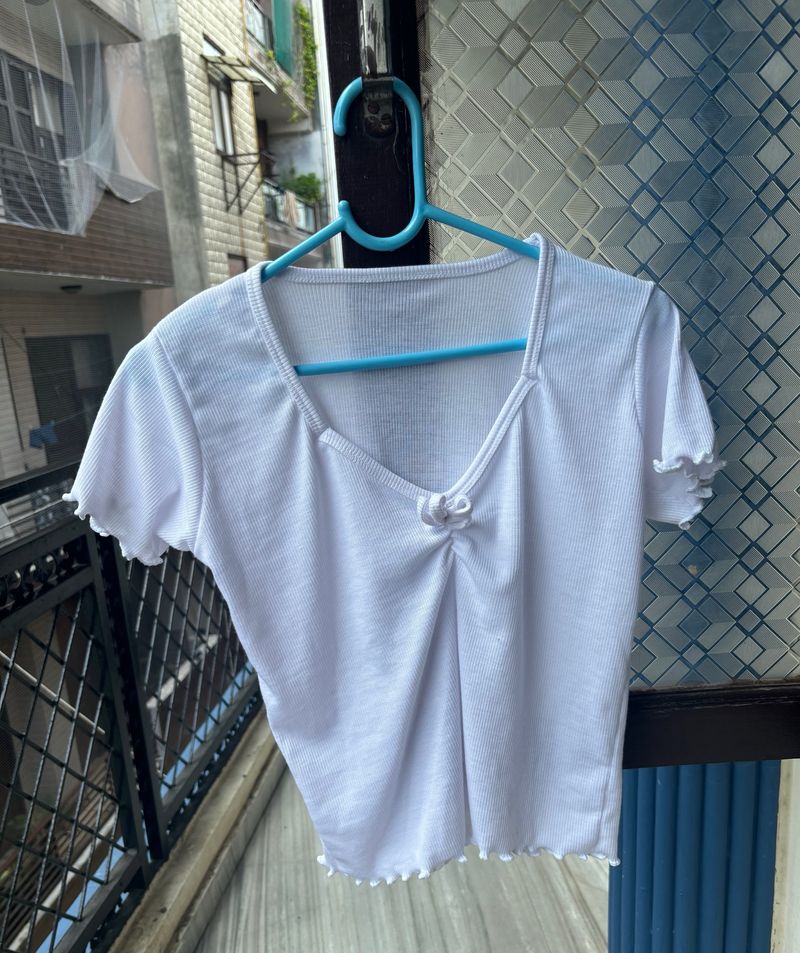 White Sweetheart Neck Top