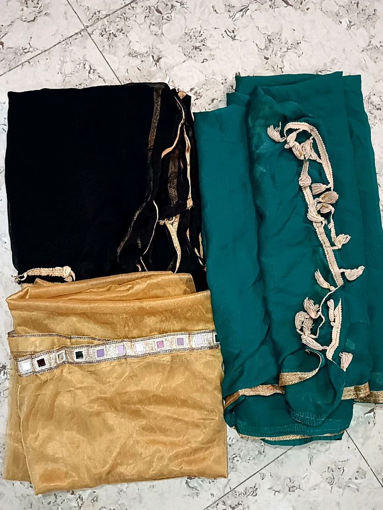 Green,Black, Golden Dupatta Combo