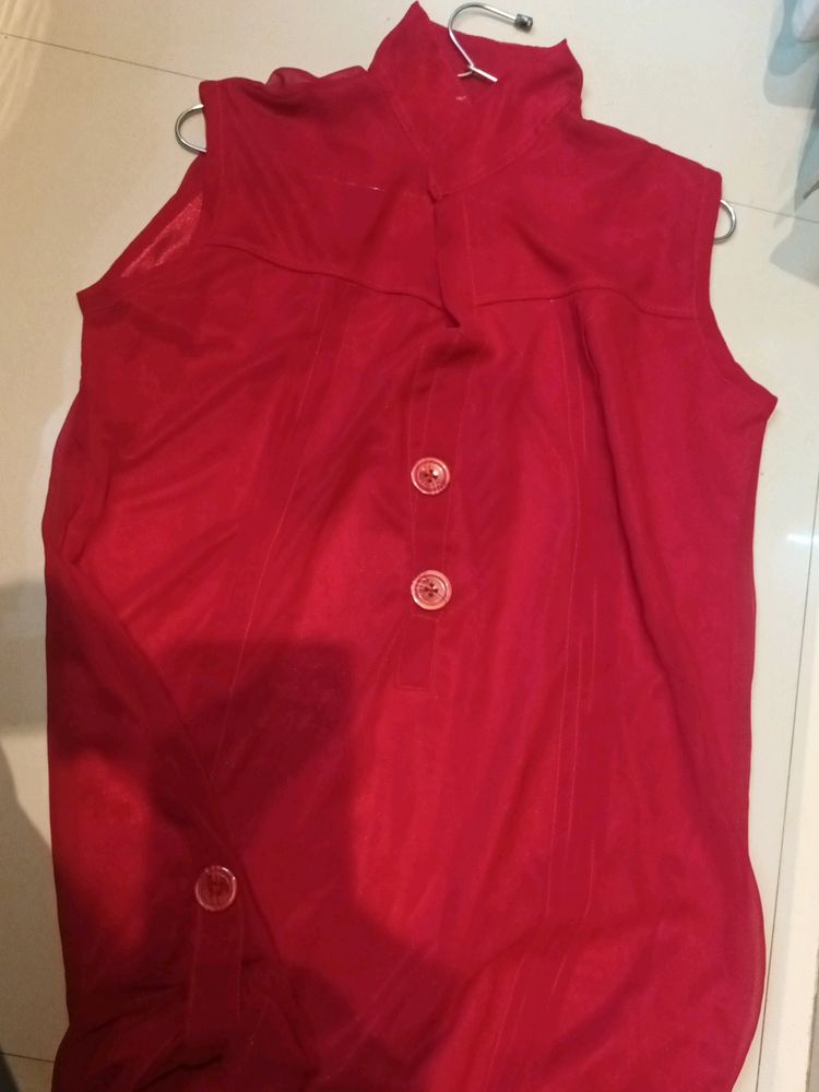 Pintex Sleeveless Red Top