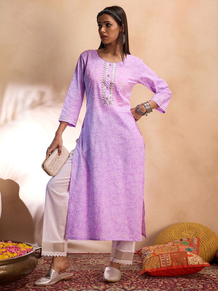 Lavender Printed Straight Kurtas