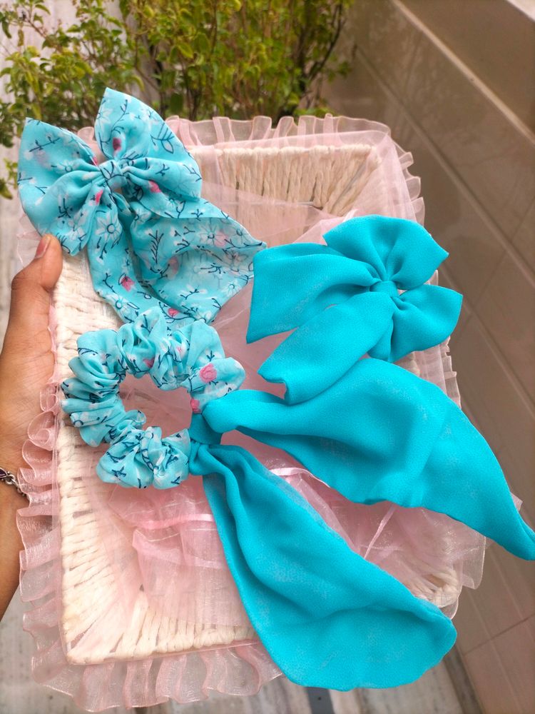 Bow Pin And Scrunchies Combo Set