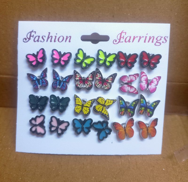 12 Pcs Multicolor Butterfly Studs