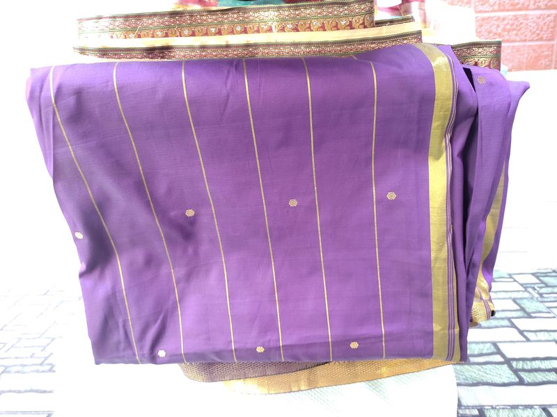 Purple Saree With Golden Design