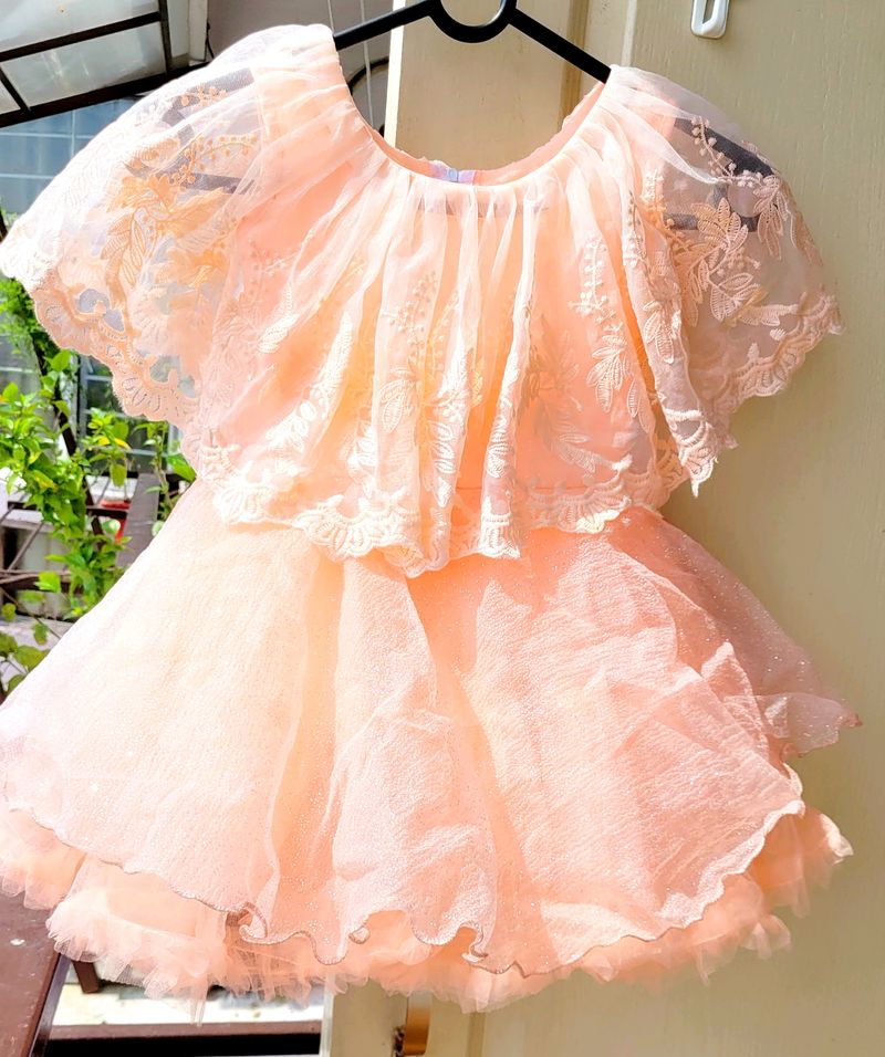 Rose Gold Net Party Wear Kids Baby Frock