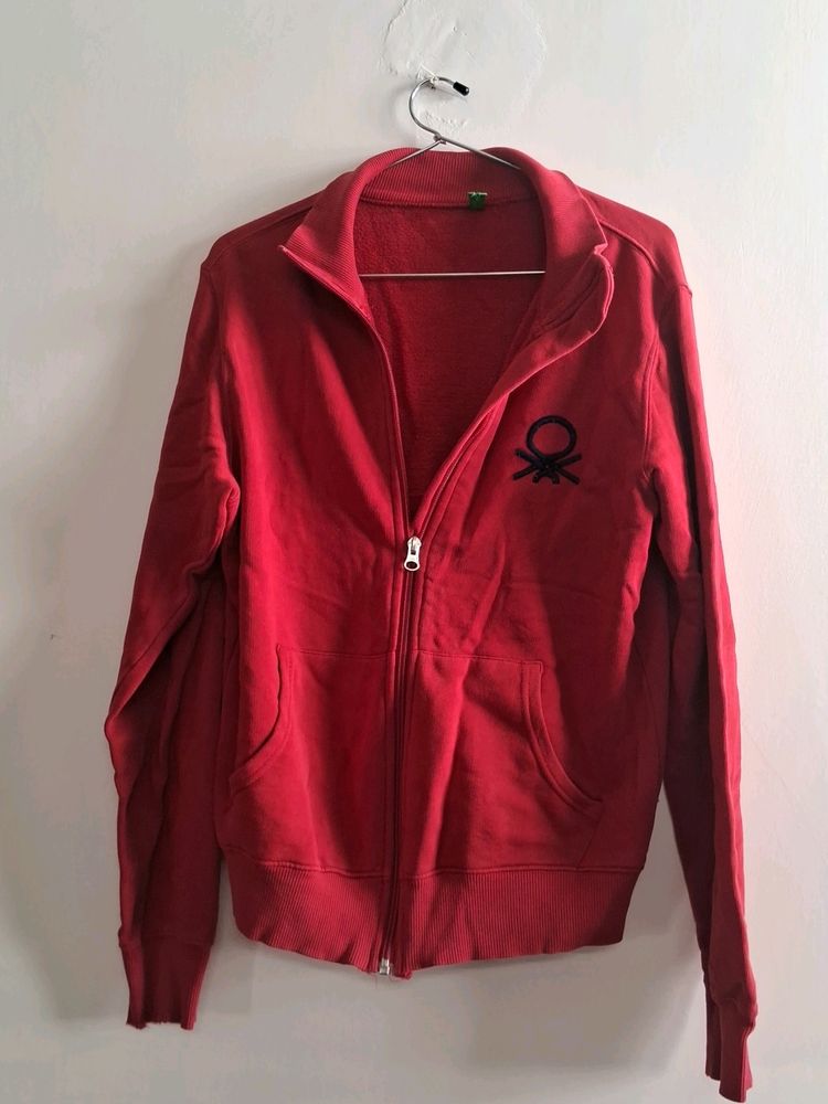 Red Zipped Oversized Hoodie