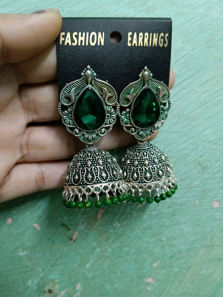 Greenglam Silver Tone Jhumkas.