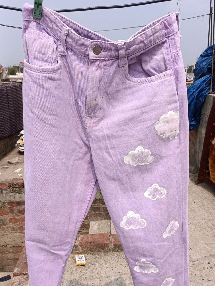 Cute Levender Jeans With Cloud Printed 💕☁️🪻🪻🪻