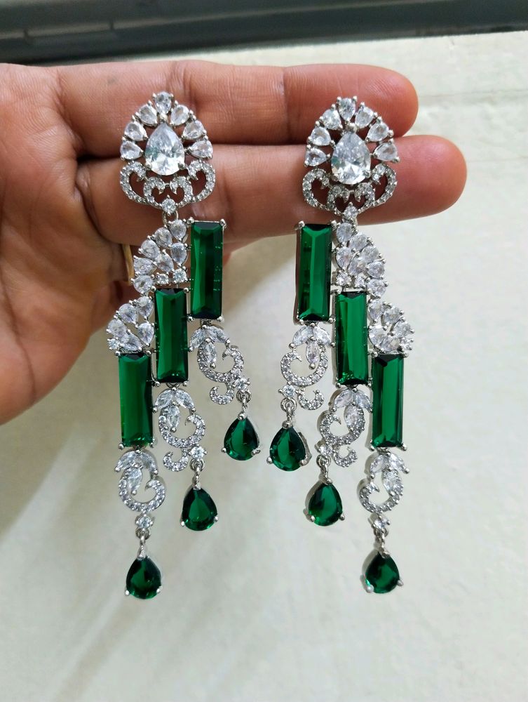 Premium A D Long Earrings (Green)