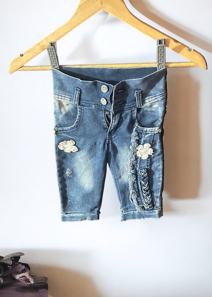 High Waist Denim Capri For 3-4 Years Girl