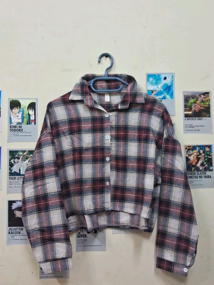 Korean Style Checkered Crop Shirt