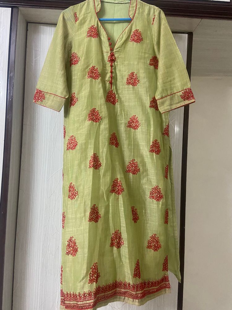 Green n red embroidered dress