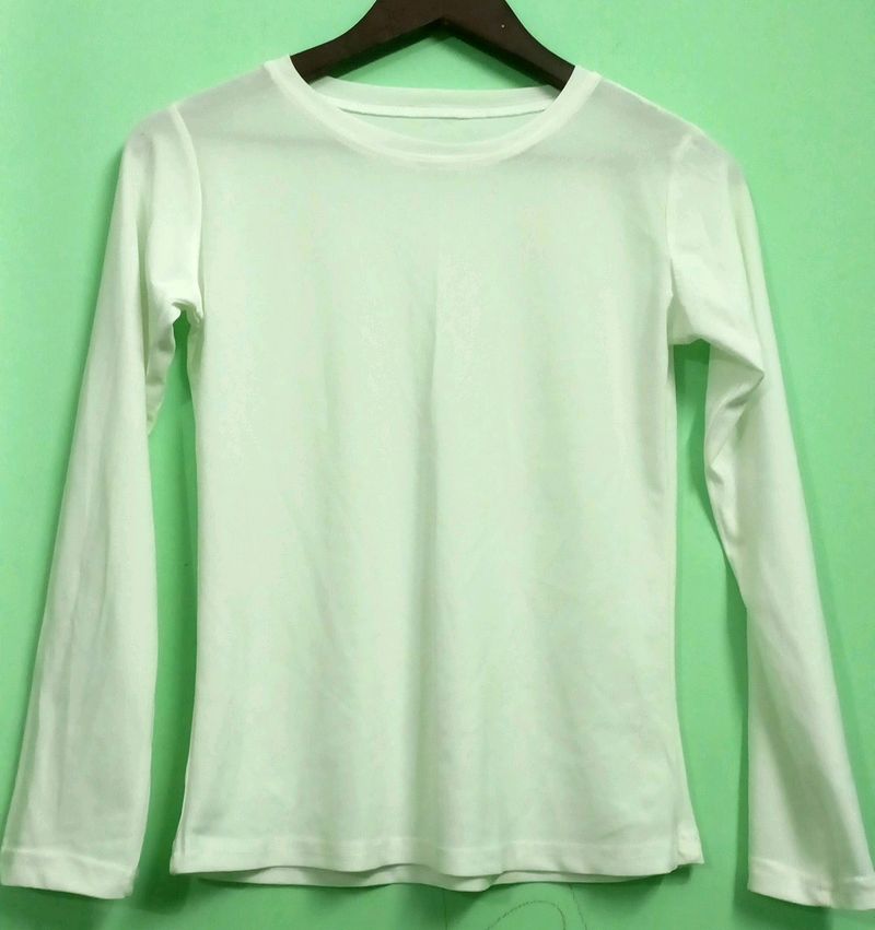 White Full Sleeves Semi Transparent Top