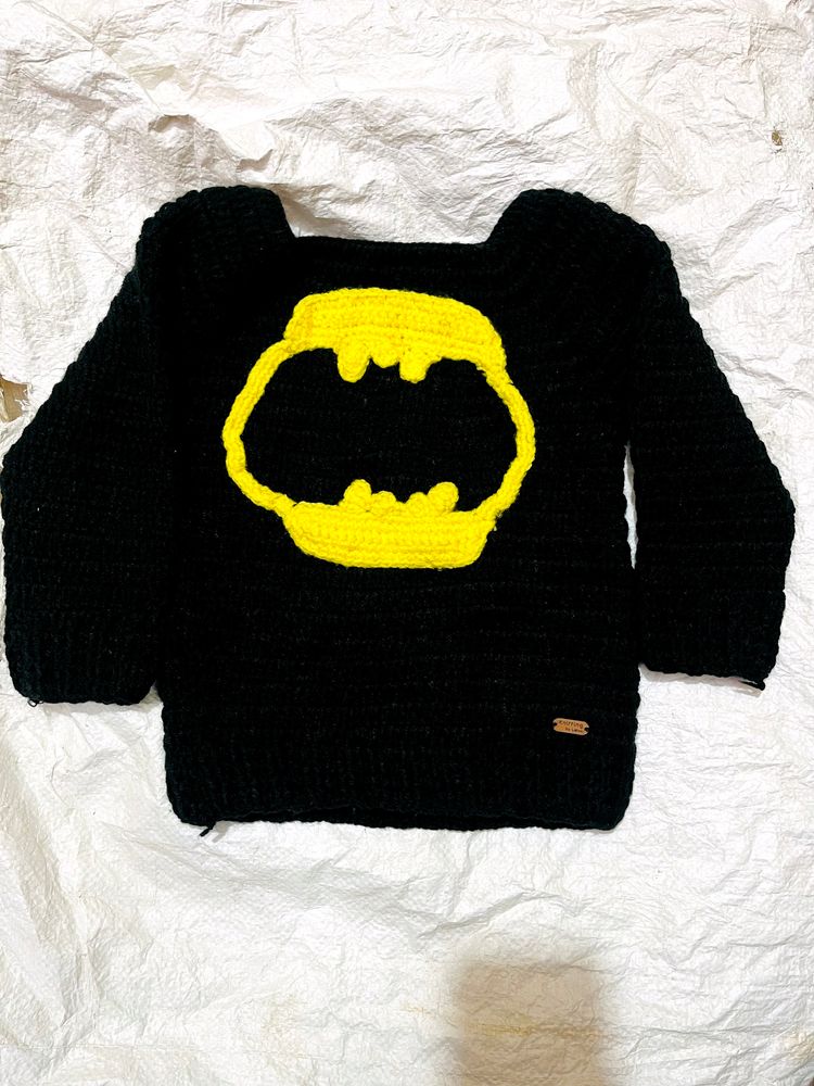 Black Batman Handmade Sweater For Kids(18-24months