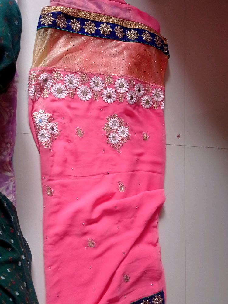 Pink Chiffon Saree