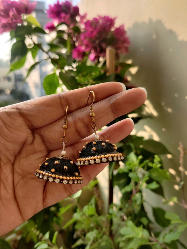 Black Handmade Jhumkas Earrings For Women