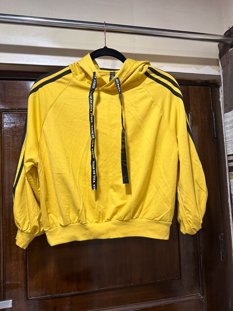 Koovs Yellow Hooded Sweatshirt