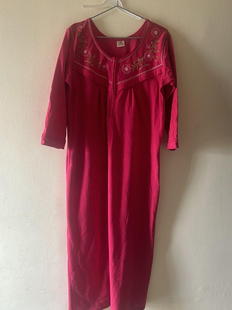 Semi Woollen Night Wear And Feeding Gown