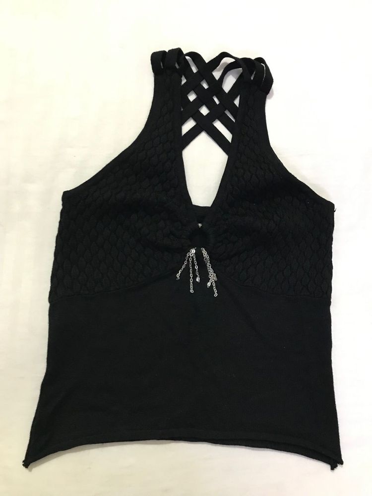 Black Ribbed Sleeveless Top Bust 32-36