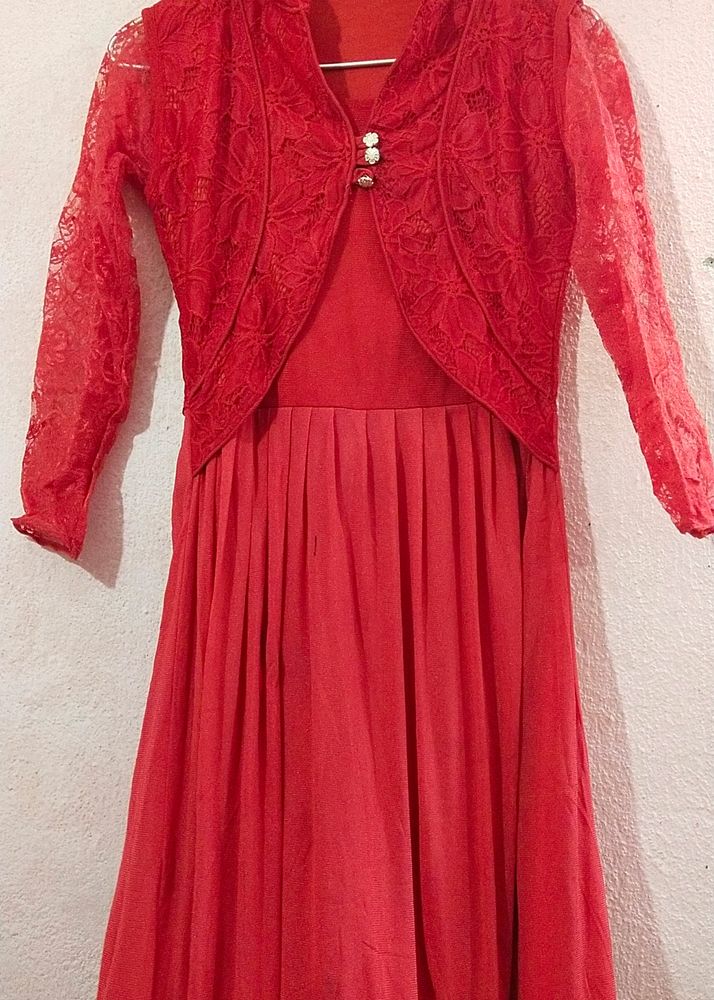 Red Soft Net Gown