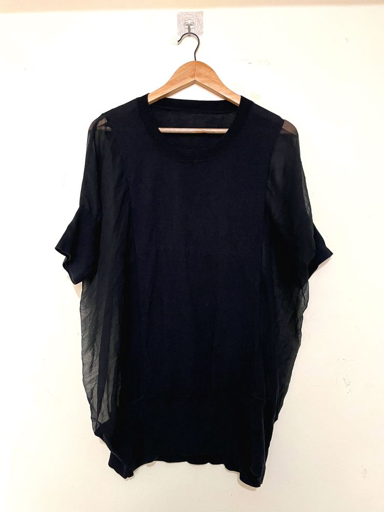 Black Transparent & Opaque Oversized Top