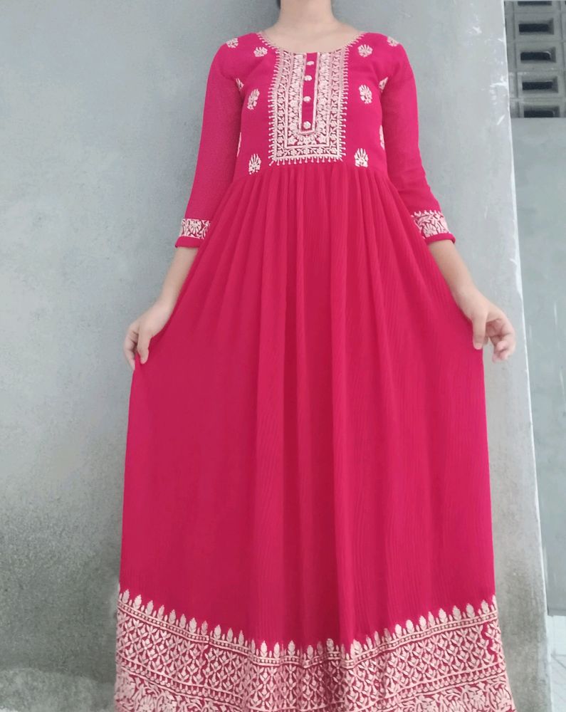 Lucknowi Work Chiffon Gown