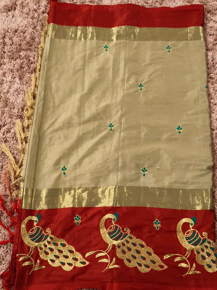 embroider With Peacock Border Saree